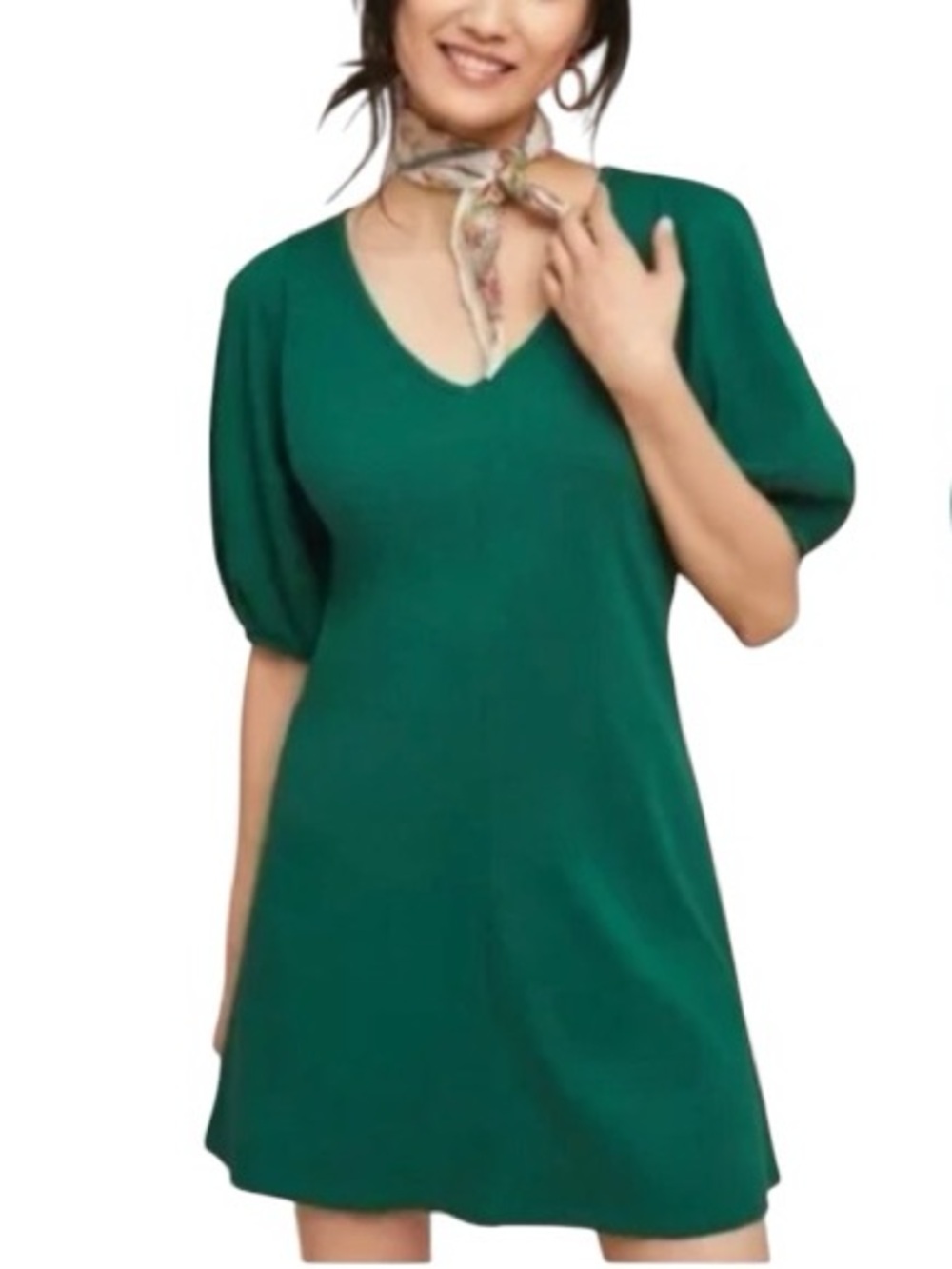 Anthropologie Velvet by Graham & Spencer Emerald Green Puff Sleeve Mini Dress  S